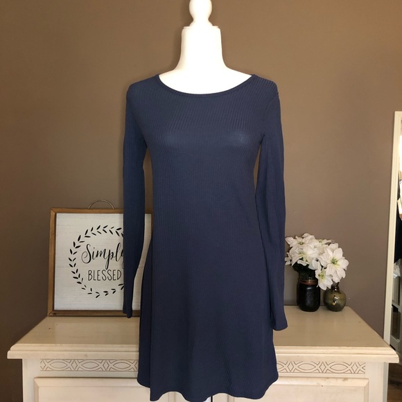 NEW Ribbed Knit Flowy Dress Long Sleeve - Picture 1 of 8